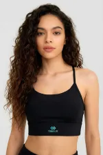 Tommylife Toptan Siyah Standart Fit Baskılı Sırt Detaylı Kadın Spor Büstiyer - 97300