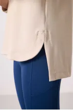 Tommylife Toptan Yumuşak Dokulu O Yaka Rahat Form Kadın Tunik Sweatshirt - 97305 Bej