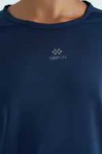 Tommylife Wholesale Indigo Crew Neck Print Detail Oversize Short Sleeve Women's T-Shirt - 97263