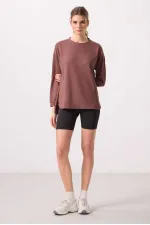 Tommylife Wholesale Soft Texture O Neck Comfortable Form Women's Tunic Sweatshirt - 97305 Brown