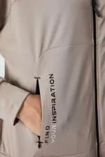 Tommylife Toptan Standart Kalıp Kapüşonlu Kadın Eşofman Takımı 95306 Koyu Bej