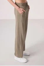 Pantalon palazzo à jambes larges pour femme Tommylife, texture douce, avec empiècements latéraux - 94669 Beige foncé