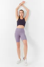 Tommylife Wholesale Purple Basic Sleeveless Slim Fit U-Neck Women's Crop Top Tank Top - 97162