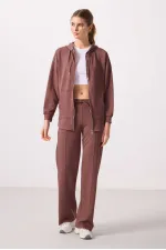 Tommylife Wholesale Soft Texture Hooded Oversize Women's Tunic Sweatshirt - 97302 Brown