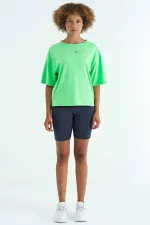 Tommylife Wholesale Neon Green Crew Neck Print Detail Oversize Short Sleeve Women's T-Shirt - 97263