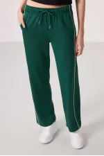 Tommylife Toptan Yumuşak Dokulu Yan Panel Detaylı Geniş Paça Kadın Palazzo Pantolon - 94669 Yeşil