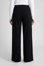 Tommylife Wholesale Black Comfort Fit Wide Leg Corset Palazzo Women's Trousers - 94681 Tommylife Wholesale Black Comfort Fit Wide Leg Corset Palazzo Women's Trousers - 94681