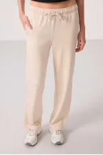 Pantalon palazzo à jambes larges pour femme Tommylife Wholesale, texture douce, avec empiècements latéraux - 94669 Beige