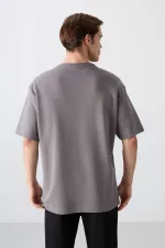 Tommylife Wholesale Crew Neck Oversize Printed Men's T-Shirt 88325 Dark Gray