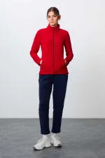 Ensemble de survêtement en polaire Tommylife Wholesale pour femme, coupe classique, col montant, taille oversize, rouge et marine (réf. 95339).