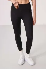 Tommylife Toptan Polyester Esnek Standart Fit Performans Kadın Tayt - 94667 Siyah