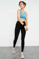 Tommylife Toptan Siyah Yüksek Bel Toparlayıcı Slim Fit Dar Paça Kadın Tayt - 94011