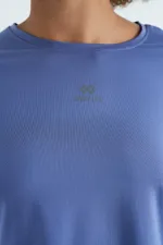 Tommylife Wholesale Purple Logo Print Crew Neck Drop Sleeve Oversize Women's Crop T-Shirt - 97262