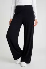 Tommylife Wholesale Black Comfort Fit Wide Leg Corset Palazzo Women's Trousers - 94681 Tommylife Wholesale Black Comfort Fit Wide Leg Corset Palazzo Women's Trousers - 94681