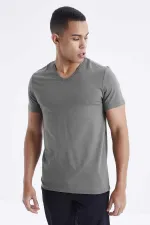 T-shirt basique Tommylife pour homme, col V, coupe standard, référence 87912 Çağla (vente en gros)