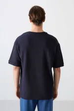 Tommylife Toptan O Yaka Oversize Basic Erkek T-Shirt 88339 Lacivert