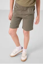 Tommylife Toptan Pamuklu Oversize Fit Dokuma Hafif Esnek Chino Erkek Çocuk Şort Takım 11277 Koyu Bej-Camel