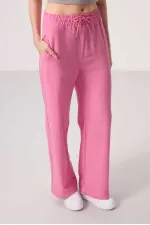 Tommylife Toptan Keten Geniş Paça Rahat Form Kadın Palazzo Pantolon - 94675 Fuşya