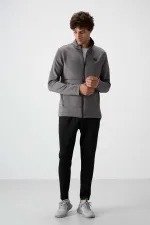 Tommylife Wholesale Bran Standard Fit Scuba Basic Men's Tracksuit Set 85199 Dark Grey - Black