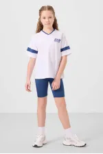 Tommylife Toptan V Yaka Kemer Detaylı Standart Fit Performans Kız Çocuk Tayt Takım 75187 Beyaz Parlament