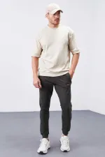 Tommylife Toptan Haki Fermuar Cepli Dar Kalıp Jogger Erkek Eşofman Alt - 84343