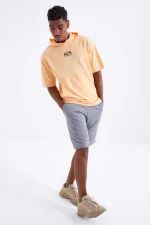 Tommylife Toptan Gri Melanj Bağcıklı Standart Kalıp Basic Erkek Şort - 81212