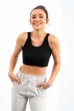 Tommylife Wholesale Black Basic Sleeveless Slim Fit U-Neck Women's Crop Top Tank Top - 97160