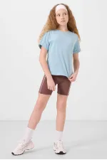 Tommylife Toptan Pamuklu O Yaka Oversize Fit Basic Kız Çocuk T Shirt 75182 Açık Mavi