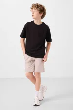Ensemble short chino garçon Tommylife en coton tissé léger et extensible, coupe oversize, couleur noir et pierre, réf. 11277