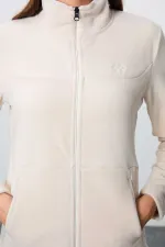 Ensemble de survêtement en polaire Tommylife Wholesale pour femme, coupe classique, col montant, taille oversize, beige, référence 95339