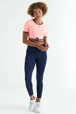 Leggings pour femmes Tommylife, taille haute, coupe slim, imprimé logo indigo - 94627