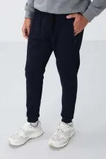 Tommylife Toptan Lacivert Fermuar Cepli Standart Kalıp Jogger Erkek Eşofman Alt - 84651