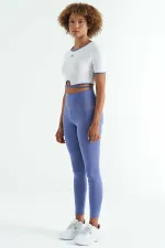 Leggings pour femmes Tommylife, taille haute, coupe slim, imprimé logo violet - 94627