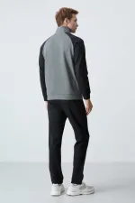 Tommylife Toptan Rahat Kalıp Dik Yaka Klasik Paça Erkek Eşofman Takımı 85113 Çağla - Siyah