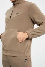 Tommylife Wholesale Standard Fit Half-Zip Fleece Men's Tracksuit Set 85159 Camel