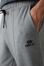 Tommylife Toptan Comfort Fit Nakışlı Erkek Jogger Eşofman Alt 82123 Gri Melanj
