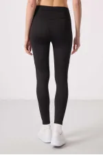 Tommylife Toptan Polyester Standart Fit Esnek Performans Kadın Tayt - 94666 Siyah