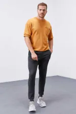 Tommylife Toptan Antrasit Melanj Fermuar Cepli Dar Kalıp Jogger Erkek Eşofman Alt - 84343