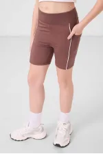 Tommylife Toptan Esnek Standart Fit Basic Performans Kız Çocuk Tayt 75189 Kahverengi