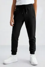 Tommlife Wholesale Black Standard Cuffed Thin Boys Tracksuit Bottom - 11062