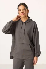 Survêtement tunique à capuche surdimensionné pour femme, texture douce, vente en gros Tommylife - 95348 Gris foncé