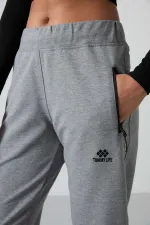 Pantalon de survêtement Tommylife pour femme, gris chiné, avec poches zippées, coupe confortable et jambes classiques - 94195