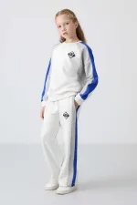 Tommylife Toptan 7-15 Yaş O Yaka Standart Kalıp Kız Çocuk Eşofman Takımı 75165 Ekru