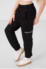 Tommylife Toptan O Yaka Baskılı Lastik Paça Kargo Cepli Kız Çocuk Eşofman Takım 75173 Beyaz Siyah