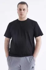 Tommylife Toptan Siyah Basic Kısa Kol O Yaka Büyük Beden Erkek T-Shirt - 88072
