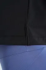 Tommylife Wholesale Black Logo Print Crew Neck Drop Sleeve Oversize Women's Crop T-Shirt - 97262