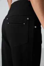 Tommylife Toptan Siyah Taş Detaylı Cepli Rahat Form Klasik Paça Kadın Eşofman Altı - 94007