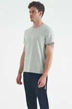 Tommylife Toptan Calvin O Yaka Standart Kalıp Basic Erkek T-Shirt 88245 Gri Melanj