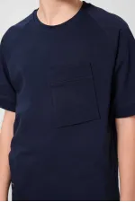 Tommylife Wholesale Cotton Soft Textured Oversize Pocket Detail Boys' T-Shirt 11295 Navy Blue Tommylife Wholesale Cotton Soft Textured Oversize Pocket Detail Boys' T-Shirt 11295 Navy Blue