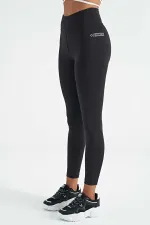Leggings Tommylife pour femme, taille haute, coupe slim, en tissu scuba noir avec logo imprimé - 94627